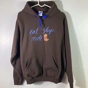 Womens Western Stirrups Hoodie Clothing Horse Riding Eat Sleep Ride Brown L